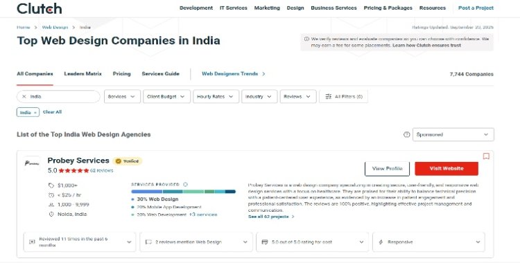 Probey Services is Awarded as the #1 Web Design Company in India by Clutch!